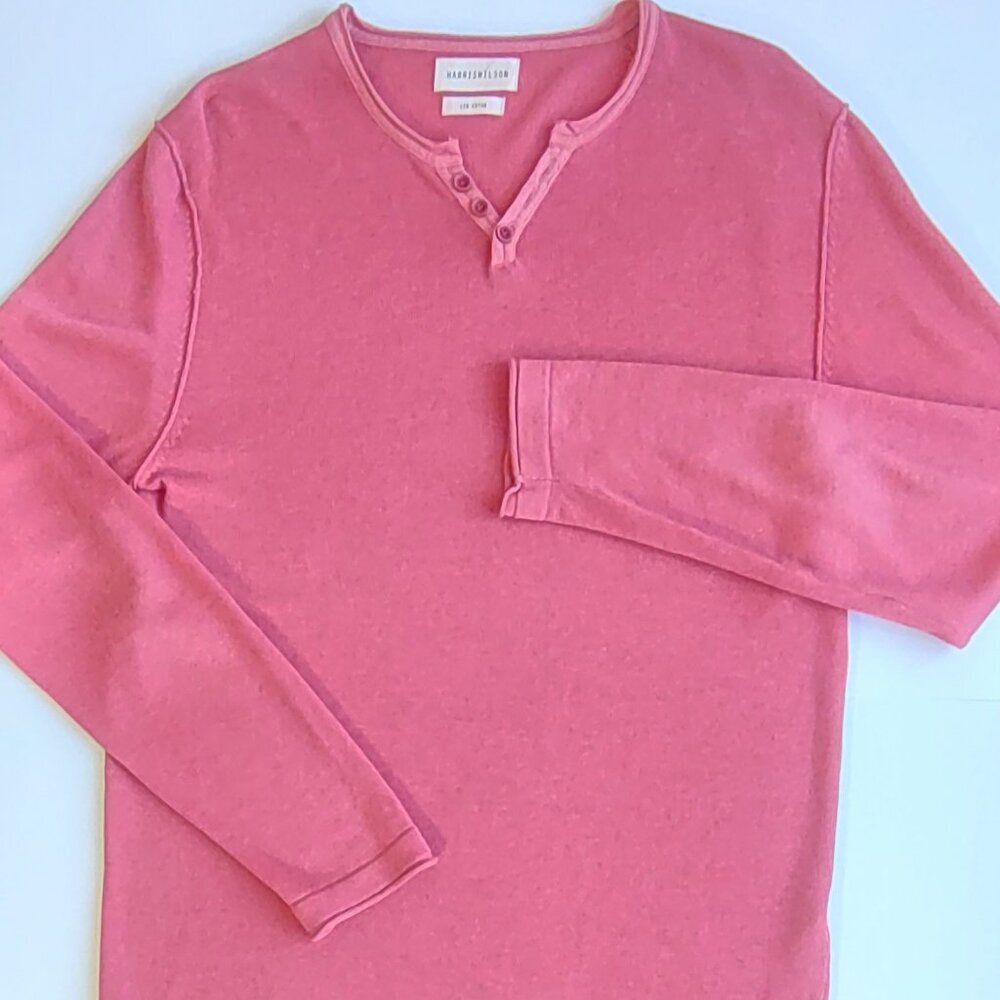 Harris Wilson Men's THEO Linen Henley Shirt  Slim Fit Long Sleeve Size Medium - Picture 4 of 9